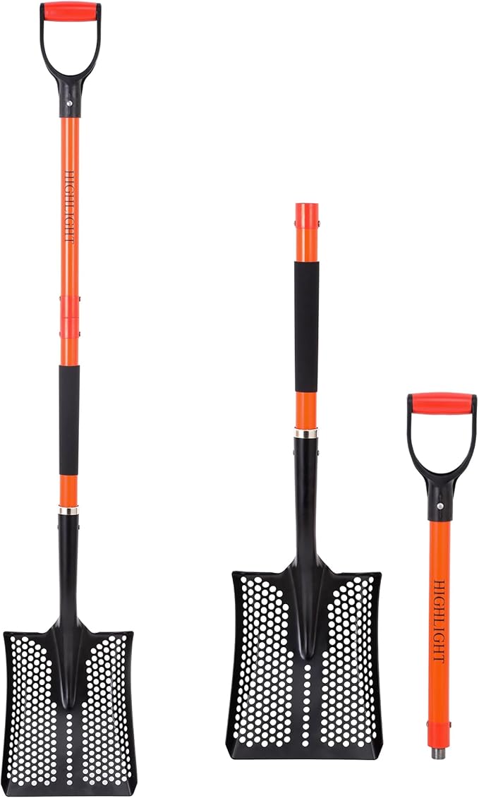 HIGHLIGHT Detachable Sifting Shovel - 45 Inch Sand Sifter with Ergonomic D-Grip Handle for Beach, Garden & Farm Cleaning - Fiberglass Handle & Powder Coated Steel