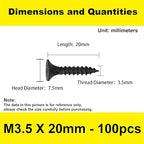 #6 x 3/4'' Black Self-Tapping Screws, Phillips Flat Head Short Head Screws, Countersunk Head Cabinet Screws, Phillips Wood Screws for Various Woodworking Repairs and DIY Projects (100 pcs)