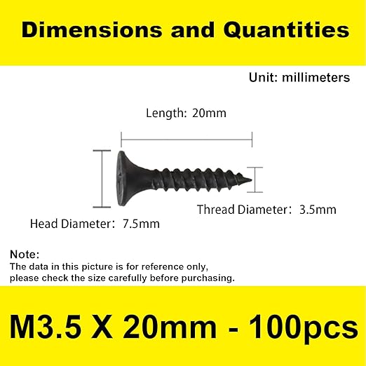 #6 x 3/4'' Black Self-Tapping Screws, Phillips Flat Head Short Head Screws, Countersunk Head Cabinet Screws, Phillips Wood Screws for Various Woodworking Repairs and DIY Projects (100 pcs)