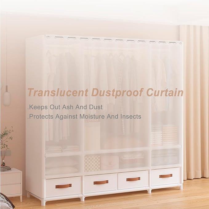 Portable Closet,Portable Closets for Hanging Clothes,Japanese Style Wardrobe Clothing Rack with 2 Drawers,1 Hanging Rods and 2 Storage Shelves,27.5" L x 17.7" W x 65.1" H,Black