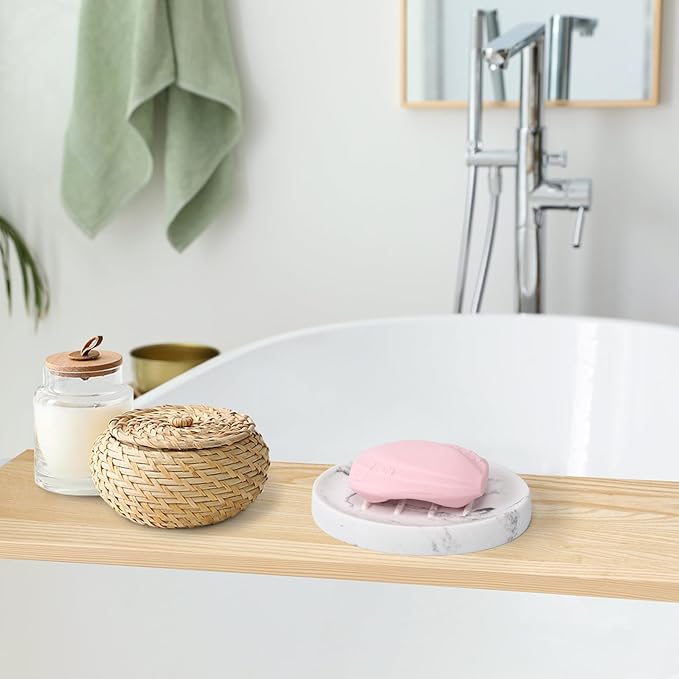 Resin Soap Dish Bathroom,Marble Look Soap Holder for Shower,Soap Tray for Kitchen Sink(Marble White)