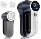 Rechargeable Fabric Shaver | 3-Speed Electric Lint Remover | 6 Blades High Eliminates Fuzz & Pilling | with LED Display & Type-C Fast Charging Port | Lint Shaver for Clothes & Furniture - Navy Blue