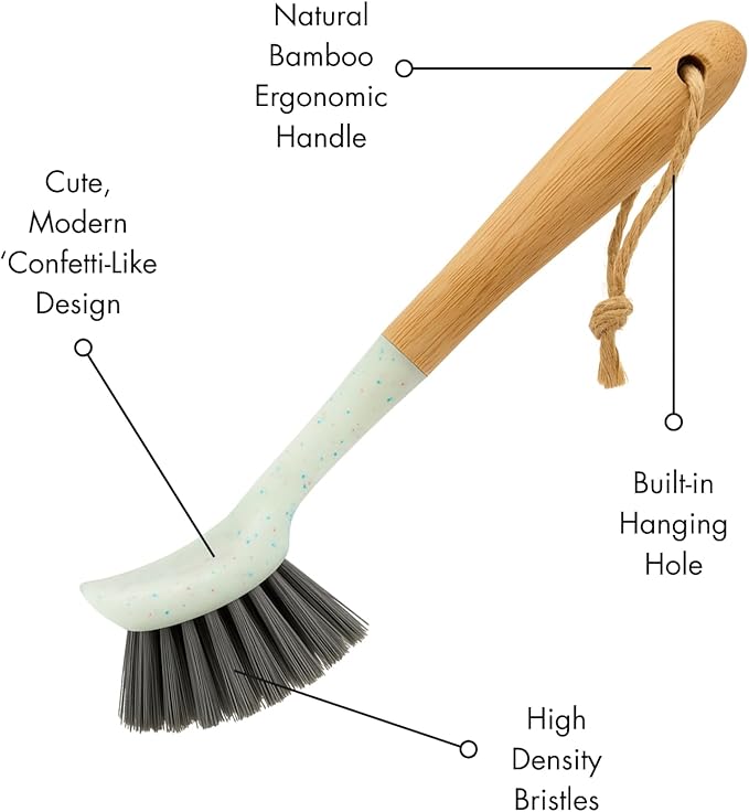 Beille 1pc Dish Brush with 9 Inch Bamboo Handle Household Essentials Cleaning Supplies