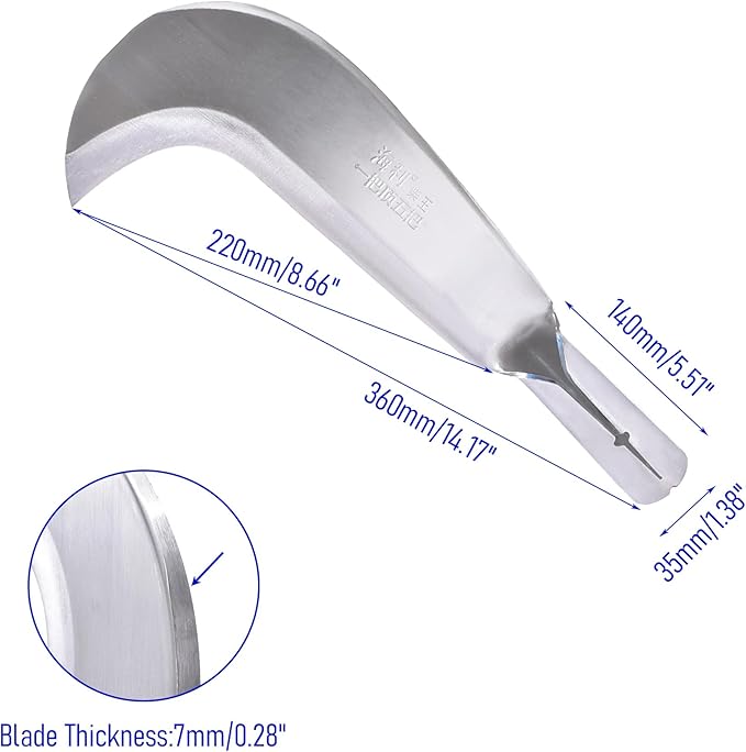 1pce 360mm/14.17in Stainless Steel Scimitar Billhook Brush Clearing Sickle for Grass,Weeding Tools for Garden,Curved Sawtooth Sickle,Machete Axe for Cutting Trees,Steel Blade Knife in Hand