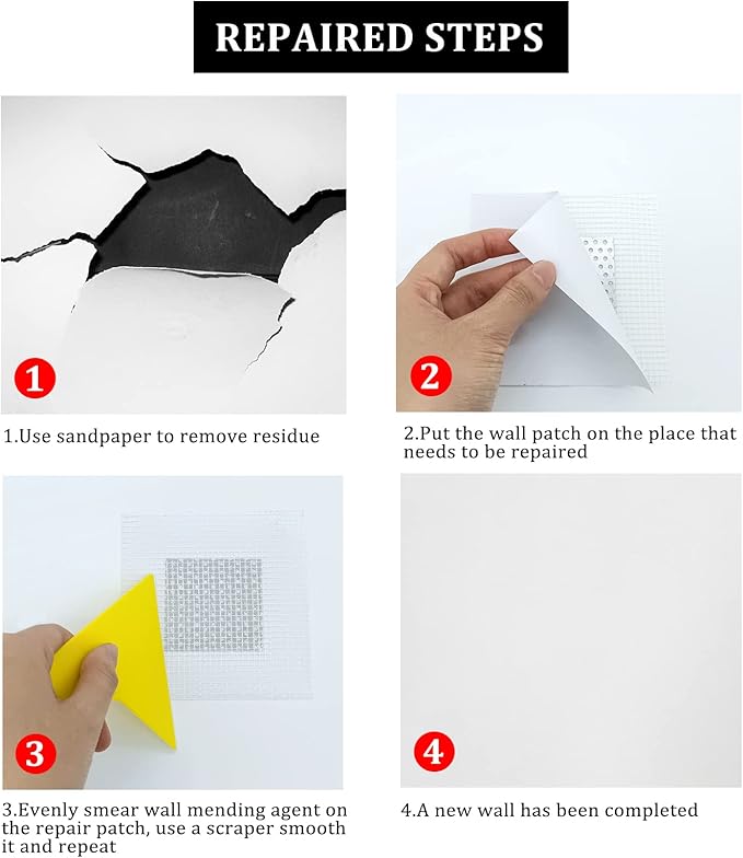 13 Pack Drywall Repair Kit, 2 Inch Drywall Repair Kit Dry Wall Patch Kits, Hole Repair Patch for Ceilings Dry Wall, Comes with Scraper and Sandpapers