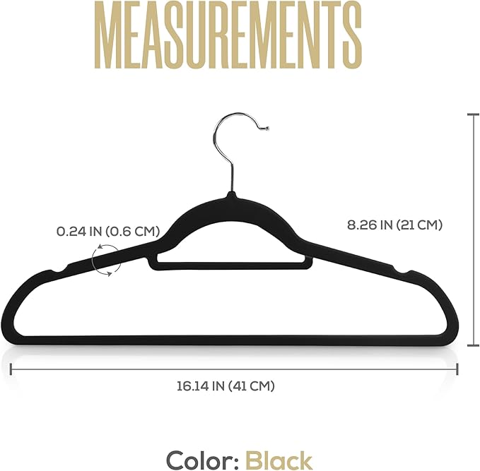 Utopia Home Velvet Hangers 100 Pack – Premium Non-Slip Slim Clothes & Coat Hangers with Tie Bar, Space-Saving Heavy Duty Design, 360° Swivel Hook – Black