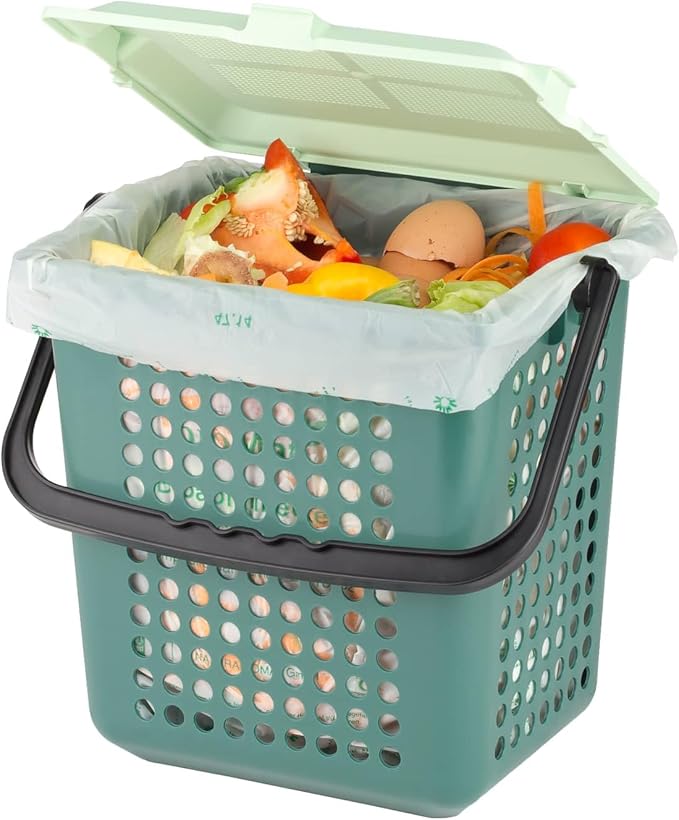 bioMat AirBox Compost Bin for Countertop with 2.6 Gallon Compostable Trash Bags (125 Bags with Handle Ties), BPI Certified