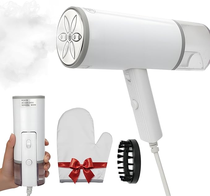 Nexcrate Travel Clothes Steamer, Portable Garment Wrinkle Remover - 800W One-Touch Steam, Stainless Steel Plate & Foldable Handheld Design