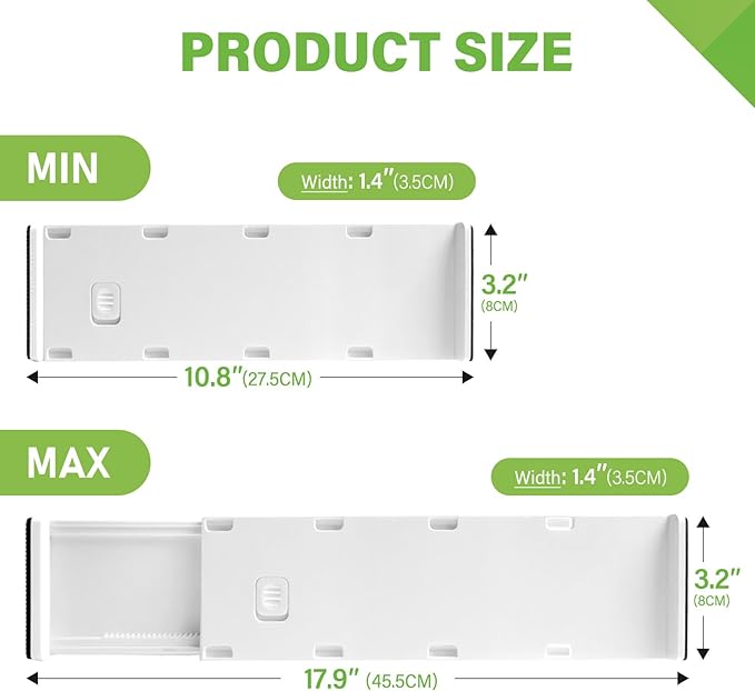5 Pack Drawer Dividers 3.2" High Slim Organizers Expandable 10.8-17.9" Adjustable Separators for Shallow Drawers Kitchen Utensils Baby Clothes Underwear Storage-White