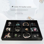 Oirlv Black Leather Jewelry Display Tray 12 Grid Jewelry Drawer Organizer Bracelet Bangle Organizer Independent Storage