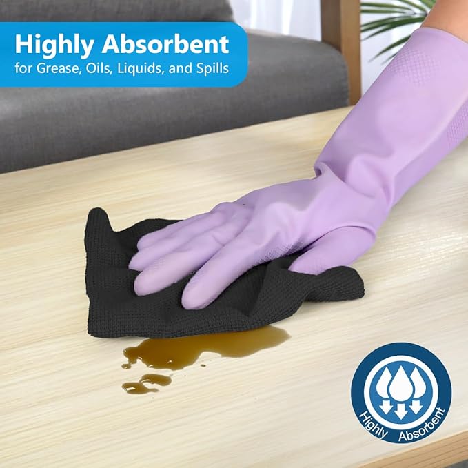 GLIMGLINT Microfiber Cleaning Cloth, 100 Pack Shop Towels, Lint-Free, Ultra Absorbent Reusable or Disposable Microfiber Cloths for Kitchen, Car, Cleaning Rags, 11" x 9", Black