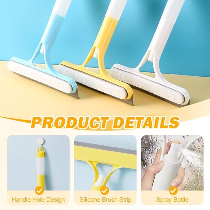 3 in 1 Spray Squeegee, Window Squeegee with Spray 3 in 1 Window Squeegee Cleaner, Easy to Clean Without Streaks for Car, Home, Kitchen Window (Yellow)