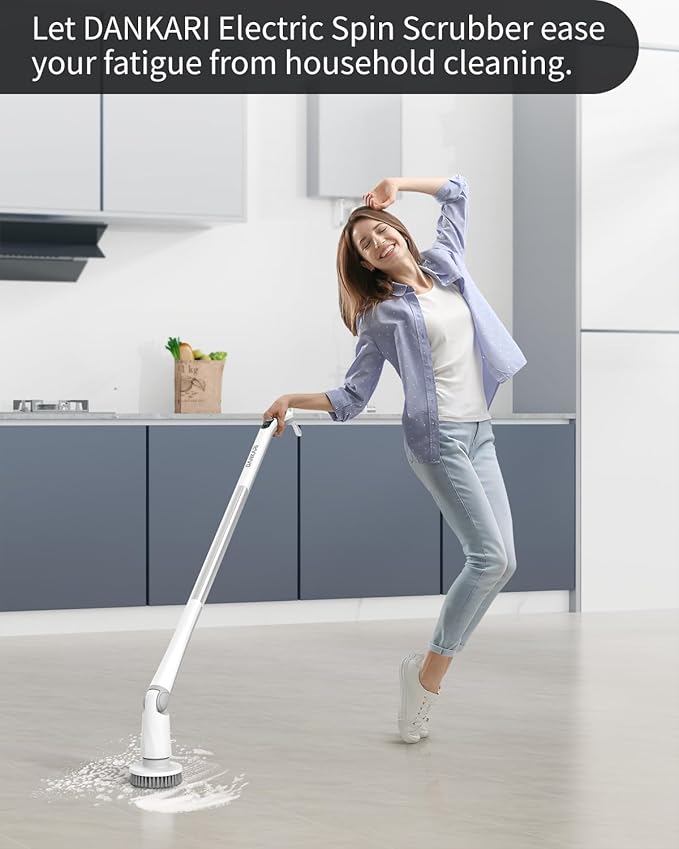 Electric Spin Scrubber - Powerful Cordless Waterproof Cleaning Brush with 6 Replaceable Heads, Rechargeable Multi-Surface Scrubber for Bathroom, Kitchen, Floors, Tiles, and More