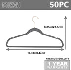 MIZGI Premium Velvet Hangers (50 Pack) Heavy Duty Non Slip Felt Hangers Gray,Rose Gold 360 Degree Swivel Hooks,Space Saving Clothes Hanger,Durable Strong Hanger for Suits,Coats,Pants & Dress