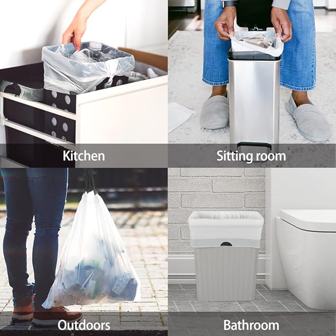 1.6 Gallon 80 Counts Strong Drawstring Trash Bags Garbage Bags by Teivio, Bathroom Trash Can Bin Liners, Small Plastic Bags for home office kitchen, White