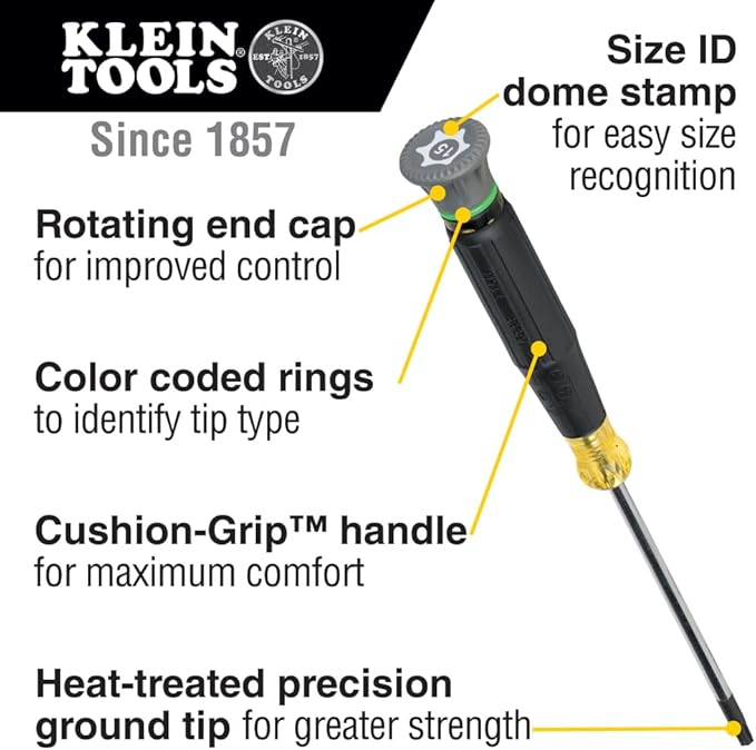 Klein Tools 85617 Mini Precision Screwdriver Set, Slotted, Phillips, TORX, Cushion-Grip Handles, Ideal for Terminal Blocks, Electronics