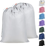 Polecasa Heavy Duty Large Laundry Bag with 130gsm Tear Resistant Fabric and Handles, Easy to Carry Durable Dirty Clothes Drawstring Bag, Perfect for College Dorm, Travel, 2 Pack 28”x36”, Silver