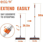 Eazer Floor Scrubber Brush, 2-in-1 Deck Scrubber Brush with Long Handle, Soft & Hard Bristle Brush for Cleaning Concrete, Squeegee Broom for Floor,Bathroom Garage,Kitchen,Wall,Tile and Swimming Pool