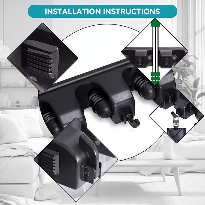 Broom Holder Wall Mount, 2 Packs Heavy Duty Cleaning Supplies Organizer, Garden Tool & Utility Closet with Hook, Mop & Broom Hook Wall Mounted for Bathroom, Garage, Kitchen, Laundry (White-2pcs)