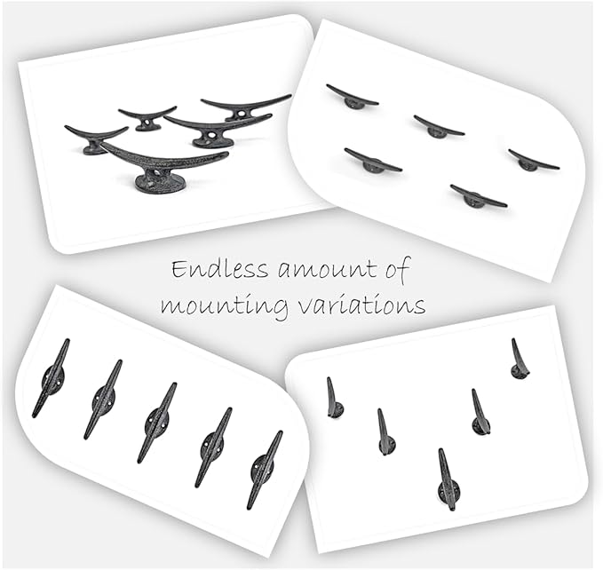Ambipolar 5 Pack Decorative Cast Iron Heavy Duty Double Hooks, Wall Mounted Coat Hooks, Vintage Inspired (Antique Black) (Mooring Type)