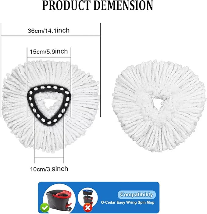 Spin Mop Replacement Head, 8 Pack Mop Refill Compatible with Ocedar Triangle Swivel Mops for House Cleaning and Floor Mopping
