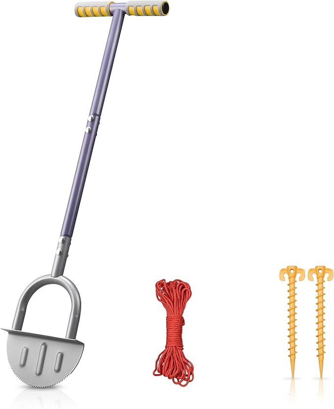 Half-Moon Edger Lawn Tool – Steel Garden Edger for Landscaping & Borders with Rope & Pegs for Precision – Saw-Tooth Manual Edger Lawn Tool with Ergonomic Rubber-Grip Handles, 39 in.