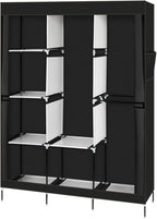 Portable Closet Wardrobe,71'' Closet Storage Organizer Rack with Shelves and Cover for Hanging Clothes, Non-Woven Fabric, Quick and Easy to Assembly (Black)