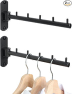 Swing Clothes Hanger Rack,2-Pack Garment Racks Wall Mounted Clothes Bar-Hanger Holder Hooks Heavy Duty Folding Drying Rack Space Saving Clothing Hanging System Closet Storage Organizer,Black