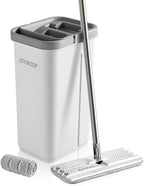 JOYMOOP Easy Clean and Self-Squeezing Microfiber Flat Mop and Bucket System, Mops for Floor Cleaning and Wall Cleaner, Hardwood, Tile, Laminate, Vinyl Floors, Smooth Walls, and Glass Windows