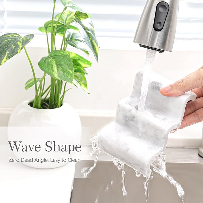 Luxspire Soap Dish, Marble Soap Dish, Self-draining Tray, Soap Holder Saver for Shower, Bathroom, Sink, Kitchen and Countertop, Gravel White, 2 Pack