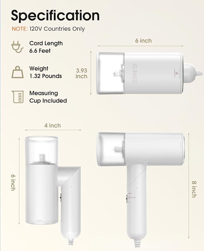 Handheld Steamer for Clothes, 1200W Foldable Travel Steamer, 20 Sec Preheat Garments Wrinkle Remover, 120V Portable Hand Iron with 150ml Water Tank, Clothes Steamer for Home Travel-White