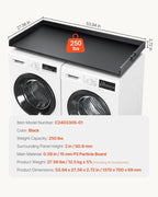 VEVOR Washer Dryer Countertop with 3 Splicing Panels, 54" x 27" Wooden Washer and Dryer Countertop with Non-Slip Pads, Water-Resistant Laundry Topper for Laundry Room Organization and Storage, Black