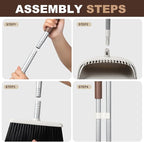 54" Long Handled Broom and Dustpan Set - Perfect Dust Pan and Brush Combo for Efficient Cleaning, Brown and White