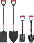 SHARK ATTACK 4-Piece Steel Shovel Set with D-Grip Handles - Multi-Size Garden Shovels with Powder Coating for Digging, Planting & Car Emergency