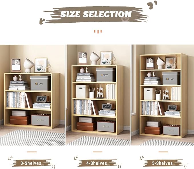 Basic Open Shelf Bookcase - 4-Tier Wooden Cube Storage Shelves Split Bookshelf, Oak