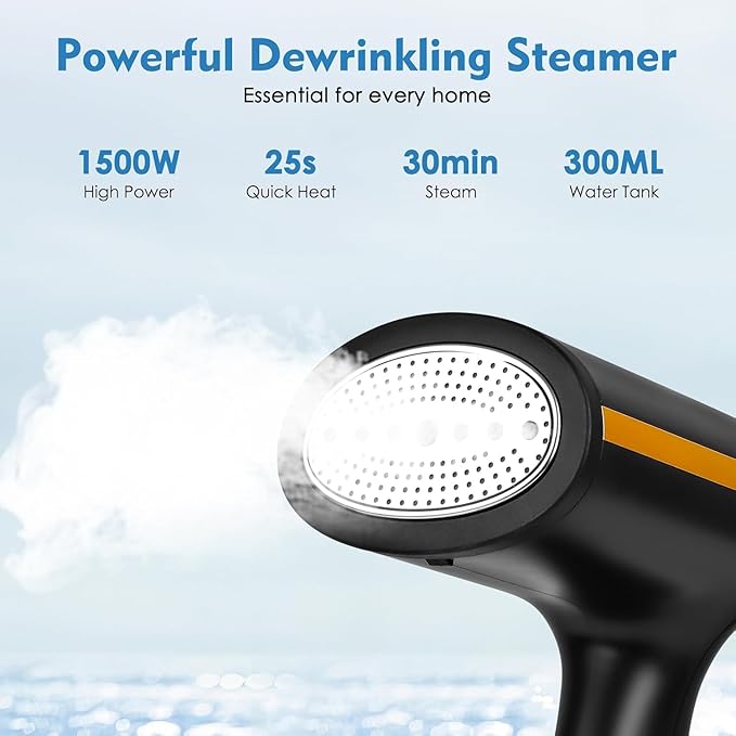 ZOOY Steamer for Clothes 1500W, Clothes Steamer for Home, Office, Travel, Portable Handheld Garment Steamer Upgraded 300ML Large Capacity Water Tank, Wrinkle Remover(Black)