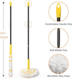 Self-Wringing Twist Mops with 1 Extra Refill, Microfiber Mops for Floor Cleaning with 57 " Long Handle, Easy Wringing Floor Mop for Hardwood Commercial Household Clean (1 Handle & 2 Mop Heads)