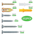 252Pcs Wall Hanging Kit with Anchors and Screws, Picture Hanging Kit for Wall Decor Art, Frame, Canvas, Dry Wall Anchors Assortment Kit for Sheetrock Concrete Brick, 5 Sizes Picture Hanger