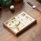 Black Walnut Wooden Jewelry Tray Organizer with Velvet Lining - Jewelry Storage & Display Tray for Rings, Earrings, Bracelets, Watches - Multi-Functional Drawer Organizer (1 Grid + 5 Line)