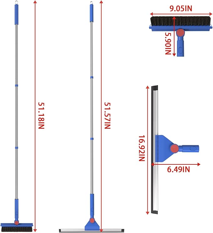 COBETE Floor Scrubber Grout Brush with 16.92IN Large Floor Rubber Squeegee, V-Shaped Scrub Brush and Foam Squeegee Collaborate Cleaning For Tiles, Marble, Glass in Bathrooms, Kitchen,Garages, Pet Hair