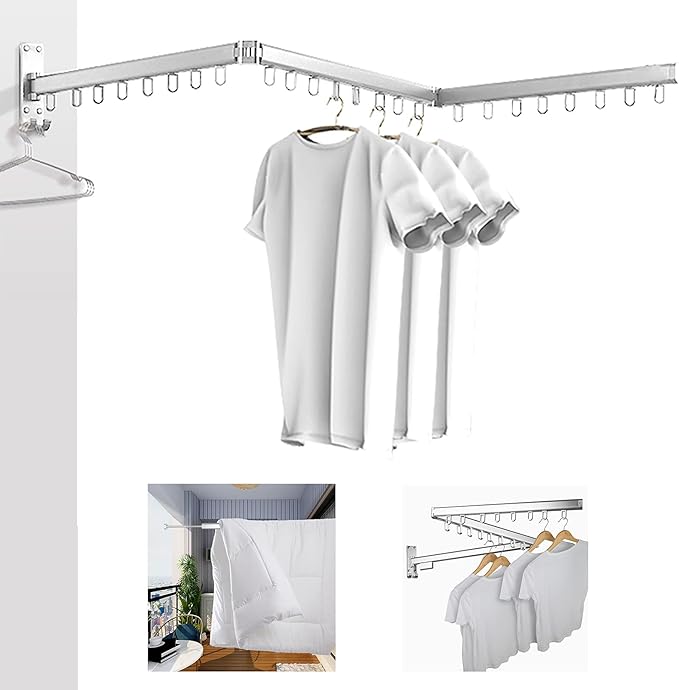 BESTHLS Wall Mounted Clothes Drying Rack for Space Saver Hangers Design for Balcony, Mudroom, Bedroom Foldable Laundry Rack(3-Pole Silver)