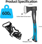 Chopping Axe, 15”Outdoor Hatchet Forged Carbon Steel Heat Treated Hand Maul Tool, Fiberglass Shock Reduction Handle with Anti-Slip Grip, Blue