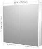 Sunrosa Medicine Cabinet with Mirror, 30" W x 31.5" H, 2 Symmetrical Doors, Wall-Mounted & Recessed Bathroom Medicine Cabinet with Tempered Glass Mirror