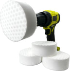 4.5” Drill Powered Magic Sponge Eraser 6 Pieces Kit with Drill Attachment | 25% Thicker Ultra Durable Melamine Cleaning Eraser Pads for Bathroom Kitchen Floors Walls Baseboards Crayon Marker and More