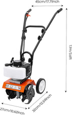 Rototiller Gas Powered, 43CC 2-Cycle Garden Tiller, Mini Tiller for Gardening with 4 Steel Adjustable Front Tines for Lawn, Garden and Field Soil Cultivation, Furrowing