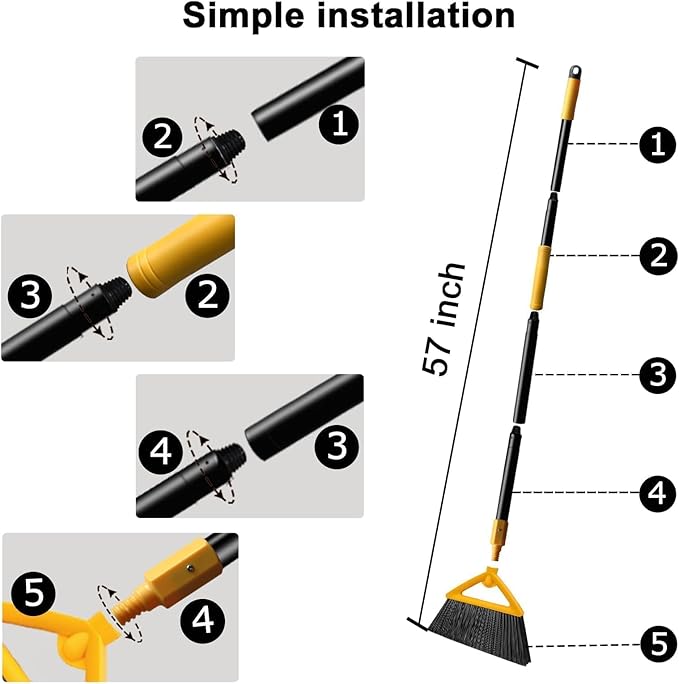 Heavy Duty Angle Broom - Yellow Broom for Outdoor & Indoor, Garage, Driveway, Sidewalk, Kitchen & More, Long Handle