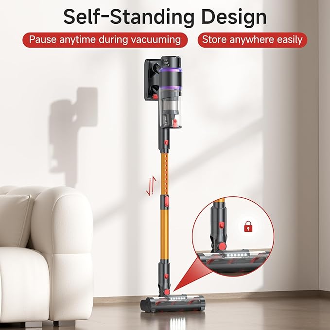 Cordless Vacuum Cleaner, 550W/50Kpa/70Mins Vacuum Cleaners for Home with Smart Auto Mode/LED Touch Display, Self-Standing Cordless Stick Vacuum Rechargeable, Vacuum Cleaner for Pet Hair/Carpet/Floors