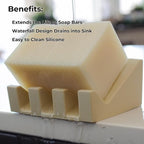 Silicone Soap Dish – 2 Pack, Waterfall Drainer Soap Holder for Bathroom, Suction Cups for Non-Slip Saver for Bar Soap, Sponge Holder & Sink Organizer, Extend Life, Durable & Easy to Clean (Sand)
