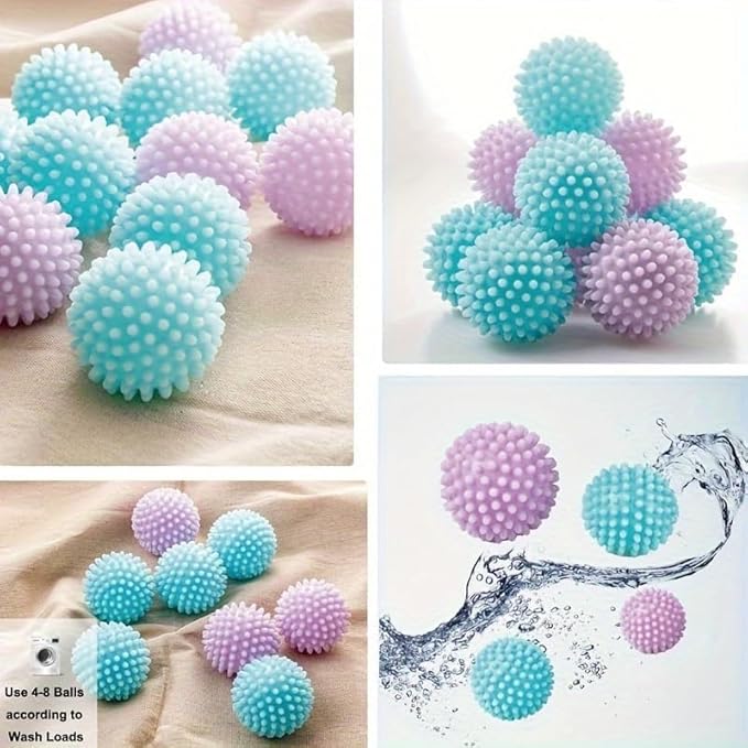 Reusable Laundry Dryer Balls, Plastic Anti-Static Fabric Softener, Reduces Wrinkles, Sustainable Cleaning Supplies, Essential Washing & Drying Aid for Soft, 6 Pack, 2.36 in (Purple/Sky Blue/White)
