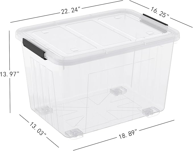 70 Quart Large Storage Bin with Wheels, Clear Plastic Storage Bins with Lids, 4-Pack